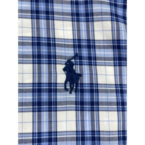 Ralph Lauren SKU 7540 Mens Blue and White Plaid Dress Shirt Size L - Picture 11 of 13